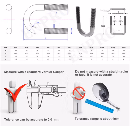 M6 M8 M10 M12 Proveedor de acero al carbono galvanizado de metal Tipo U