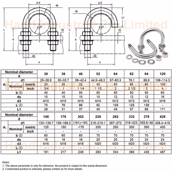 Perno en U de abrazadera de tubo de acero inoxidable DIN3570